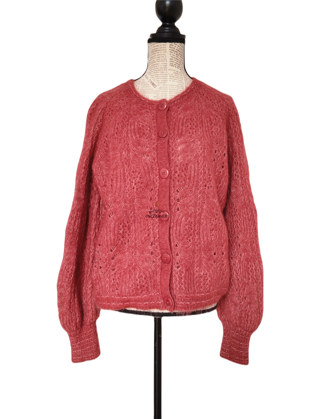 Gilet cardigan ajouré laine kid mohair Sézane S rose NEUF – Image 8