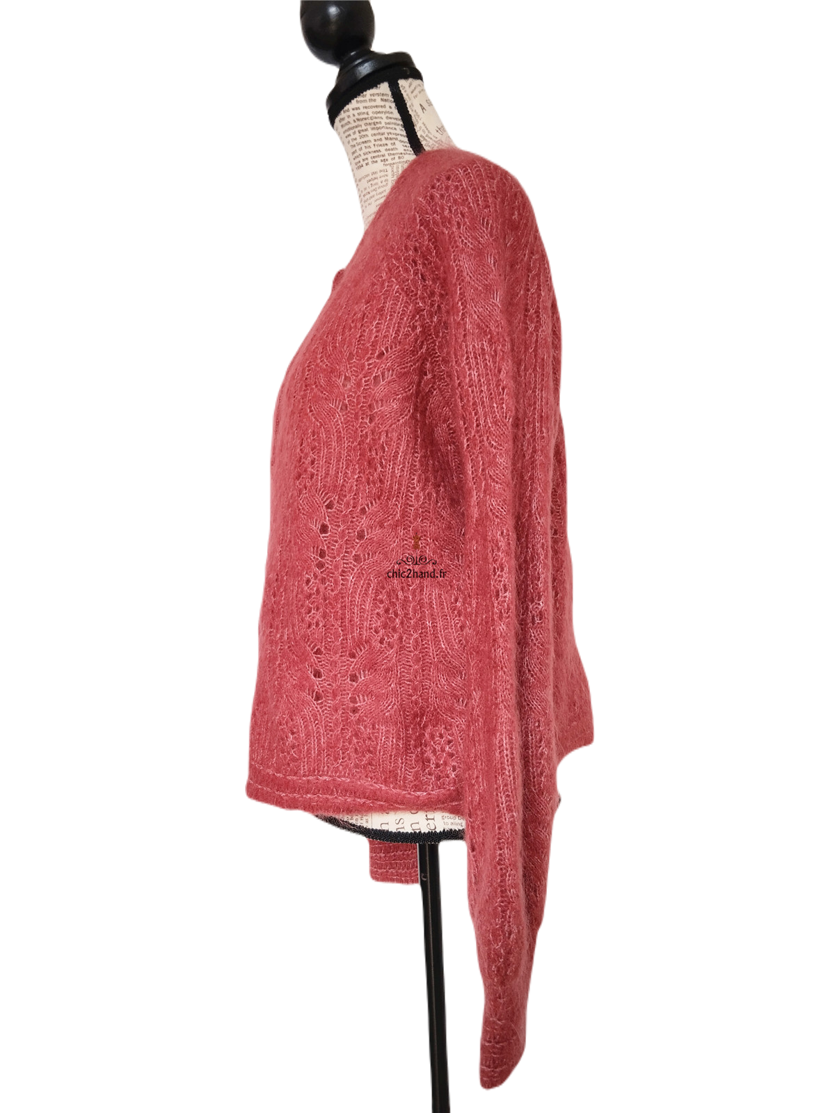 Gilet cardigan ajouré laine kid mohair Sézane S rose NEUF – Image 9