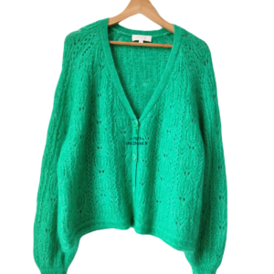 Gilet cardigan doudou ajouré laine kid mohair Sézane S vert NEUF