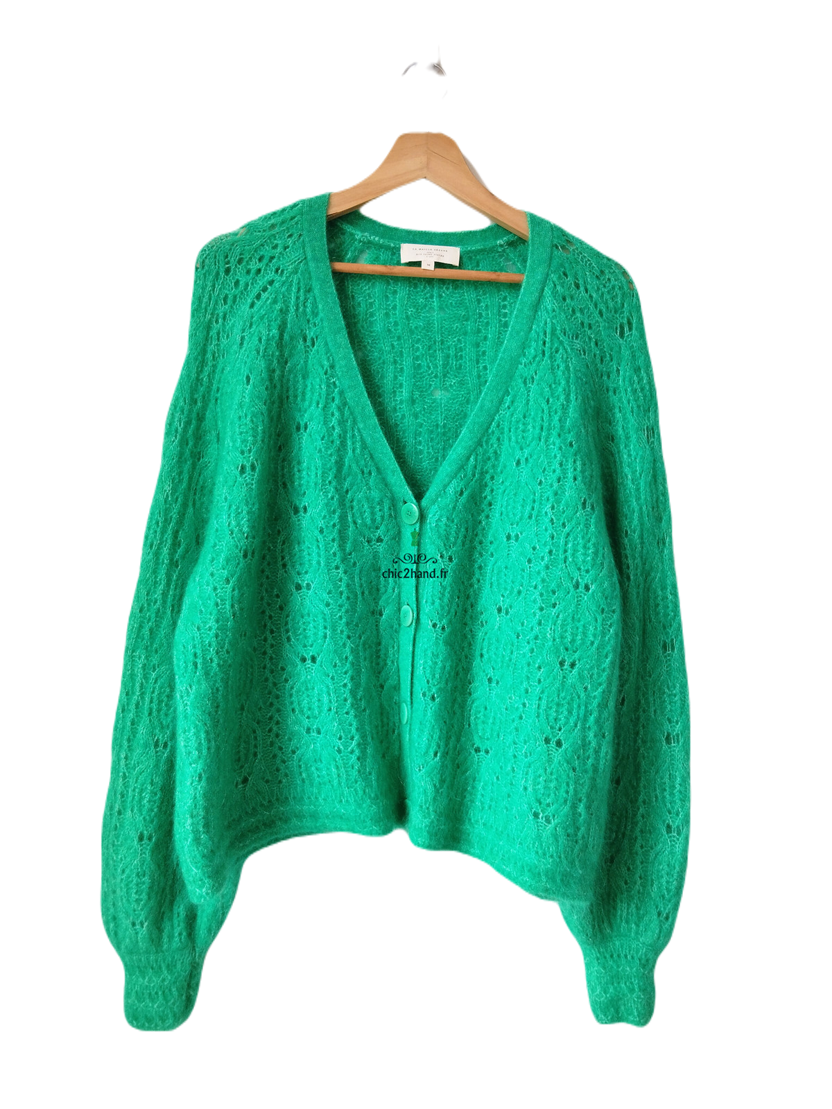 Gilet cardigan doudou ajouré laine kid mohair Sézane S vert NEUF