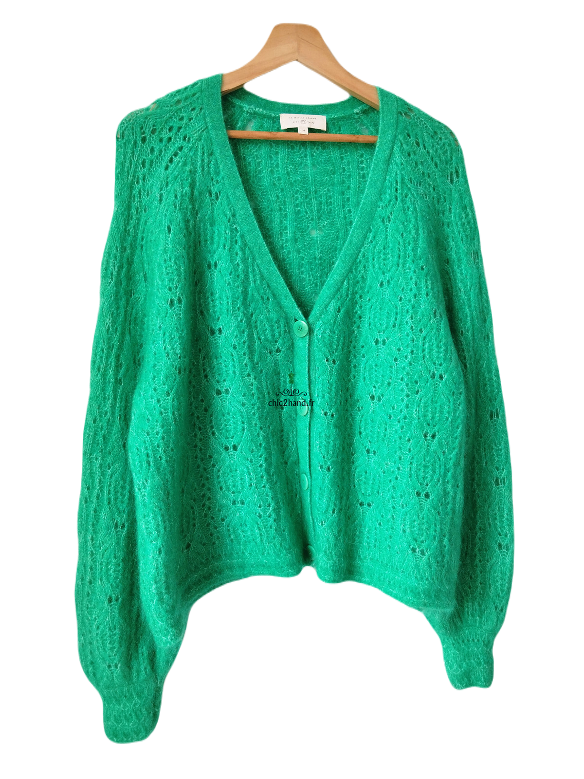 Gilet cardigan doudou ajouré laine kid mohair Sézane S vert NEUF – Image 3
