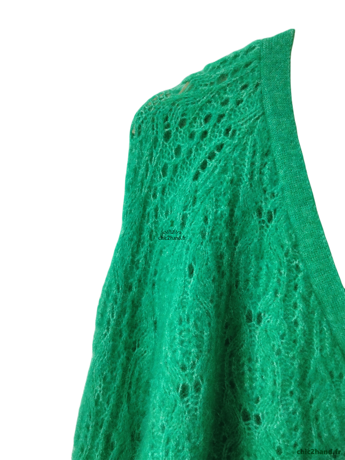 Gilet cardigan doudou ajouré laine kid mohair Sézane S vert NEUF – Image 4