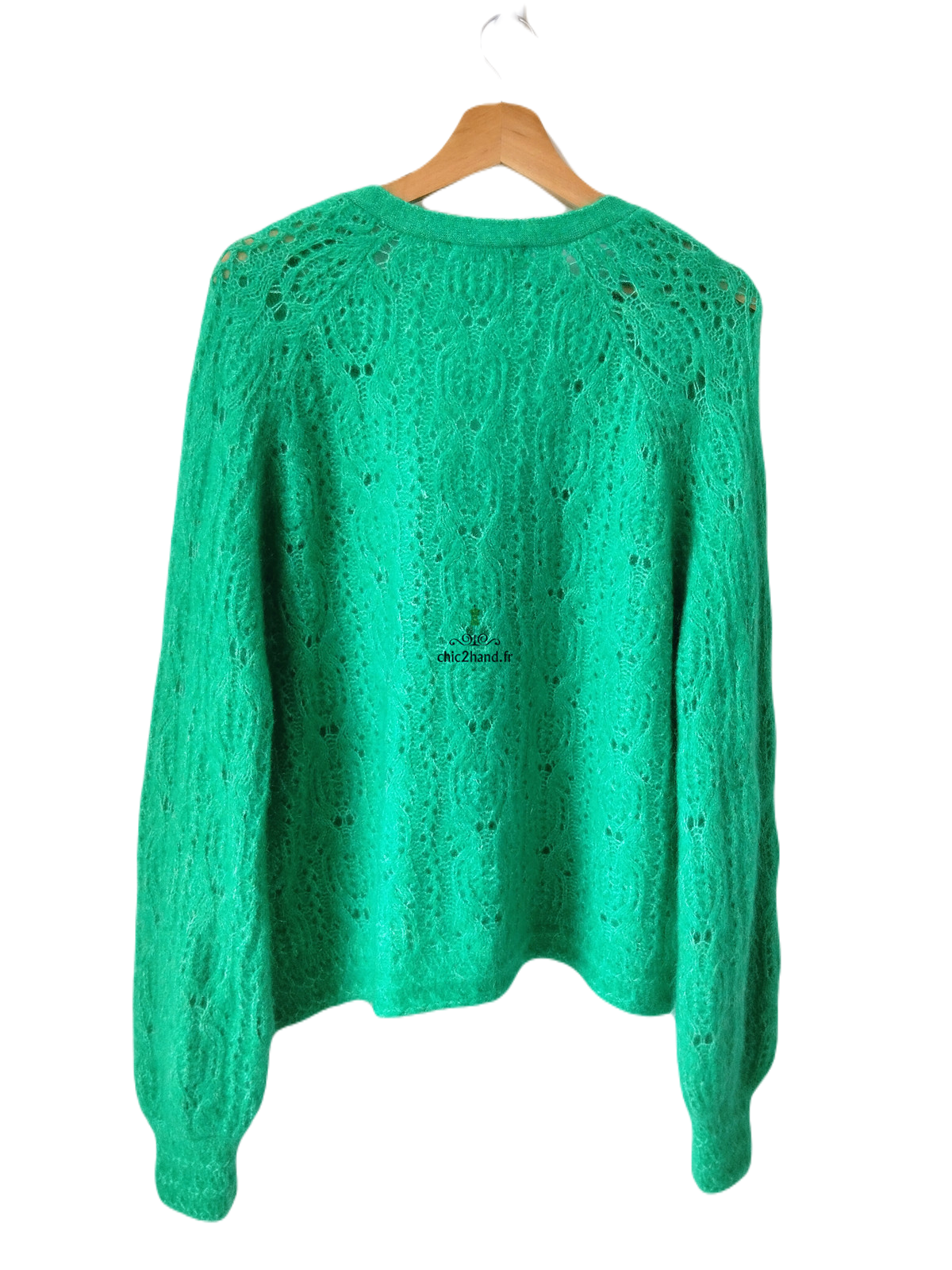 Gilet cardigan doudou ajouré laine kid mohair Sézane S vert NEUF – Image 5