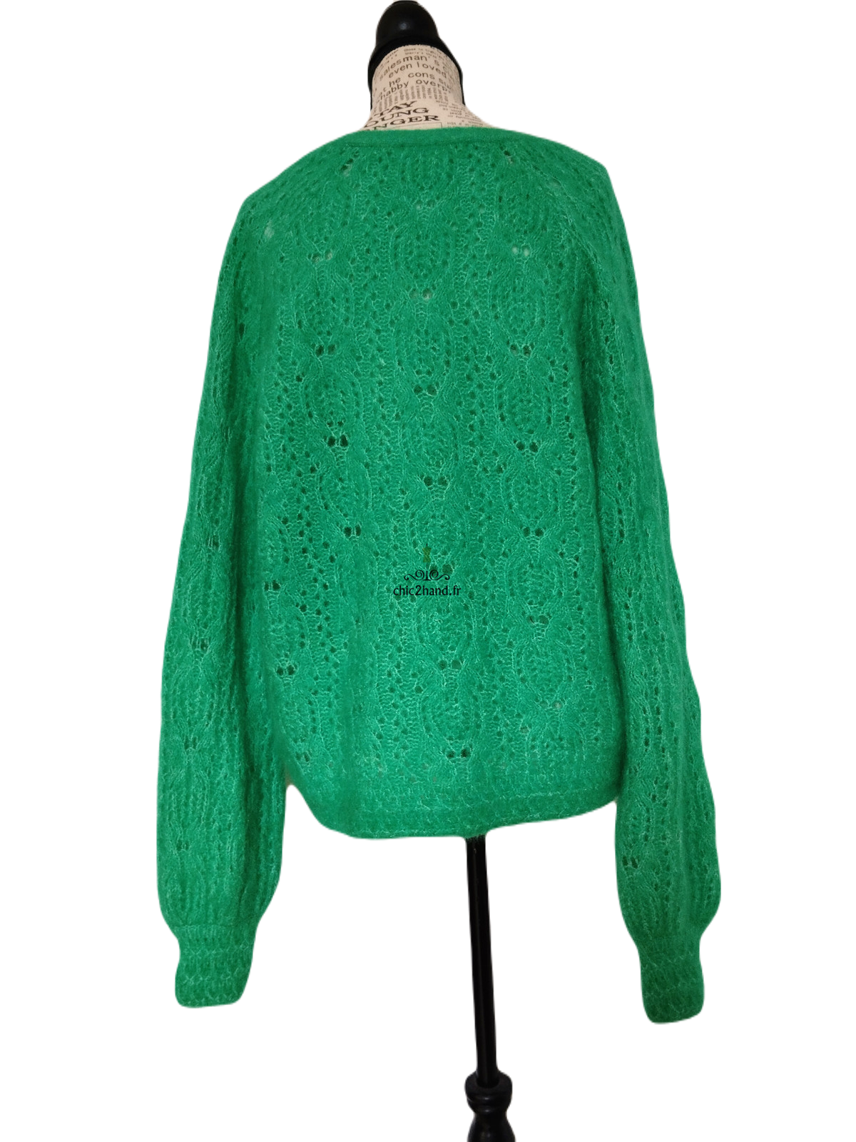 Gilet cardigan doudou ajouré laine kid mohair Sézane S vert NEUF – Image 6