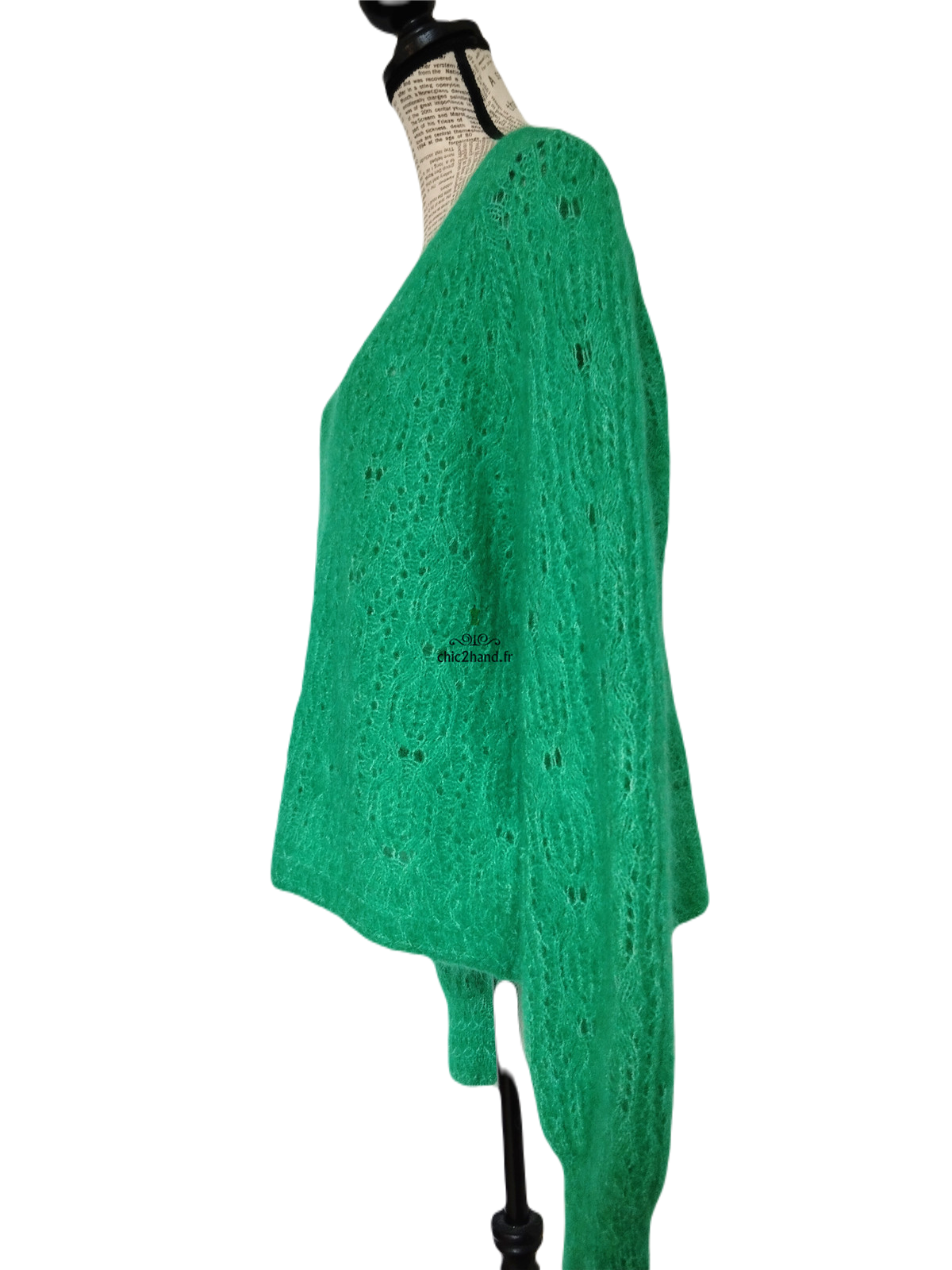 Gilet cardigan doudou ajouré laine kid mohair Sézane S vert NEUF – Image 7