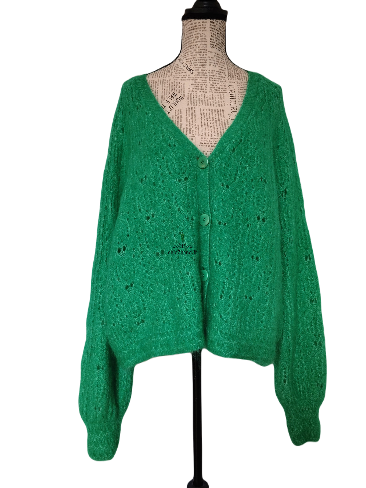 Gilet cardigan doudou ajouré laine kid mohair Sézane S vert NEUF – Image 8