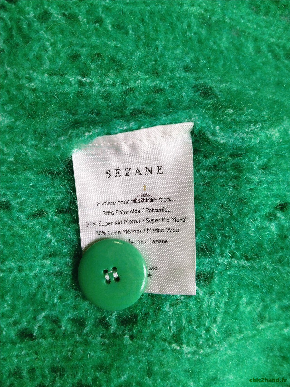 Gilet cardigan doudou ajouré laine kid mohair Sézane S vert NEUF – Image 9