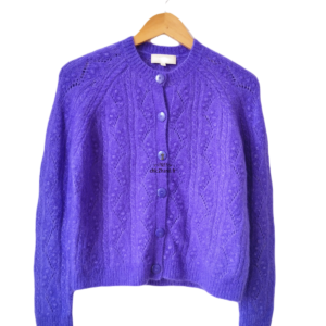 Gilet cardigan ajouré laine kid mohair Sézane XXS violet NEUF