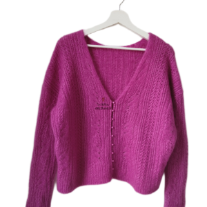 Gilet épais doudou ajouré 64% laine kid mohair Sézane S violet NEUF