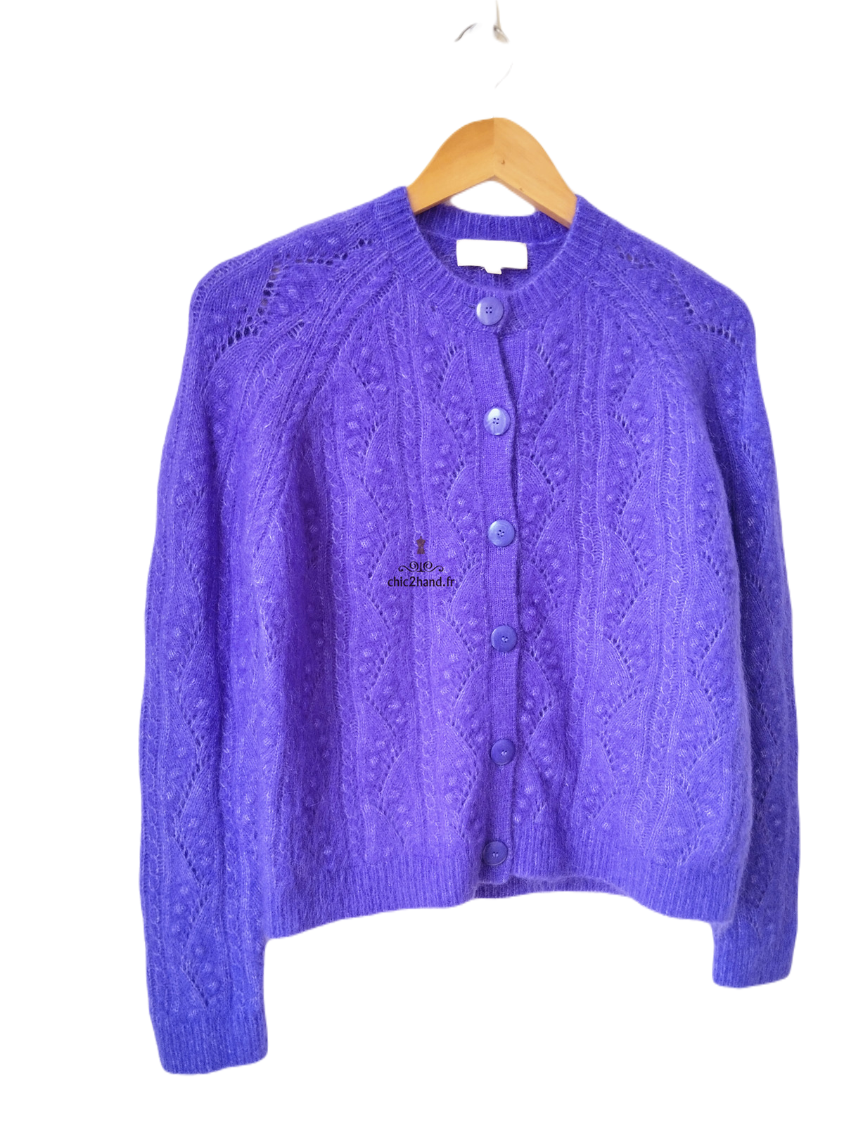 Gilet cardigan ajouré laine kid mohair Sézane XXS violet NEUF – Image 3