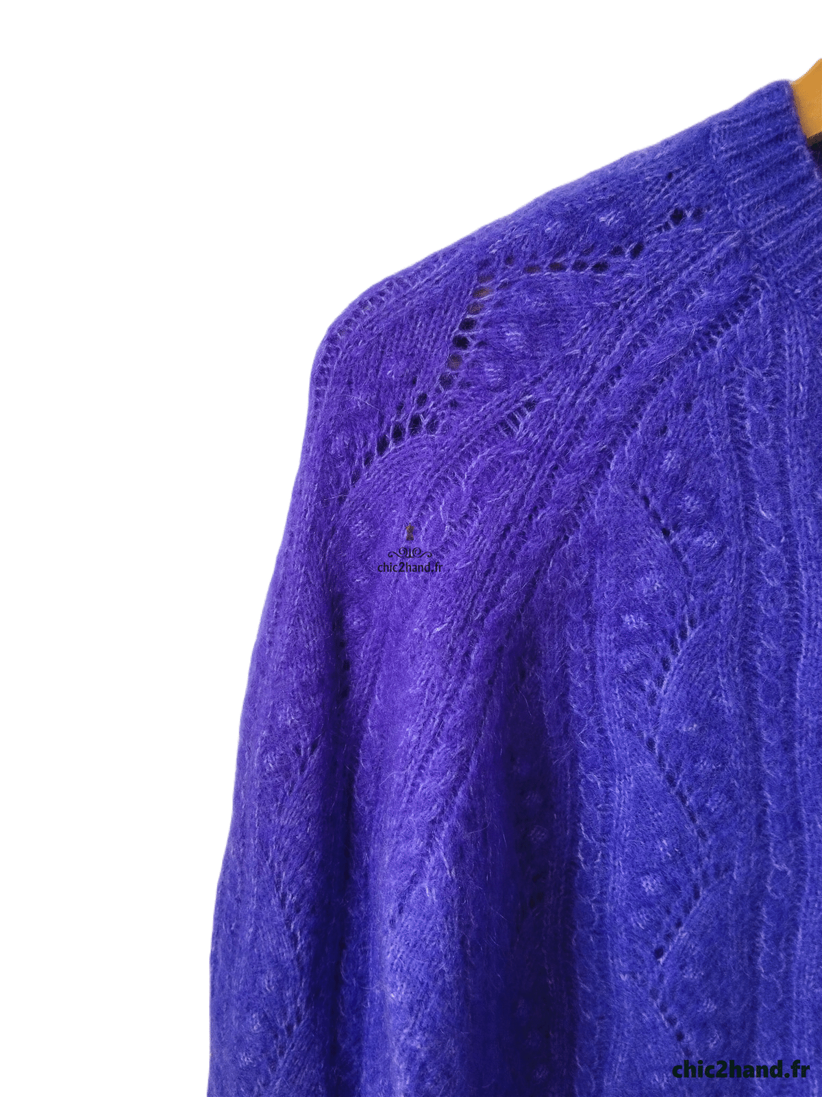 Gilet cardigan ajouré laine kid mohair Sézane XXS violet NEUF – Image 4