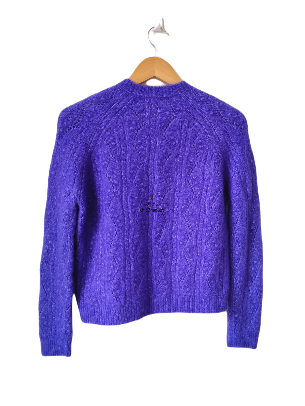 Gilet cardigan ajouré laine kid mohair Sézane XXS violet NEUF – Image 7