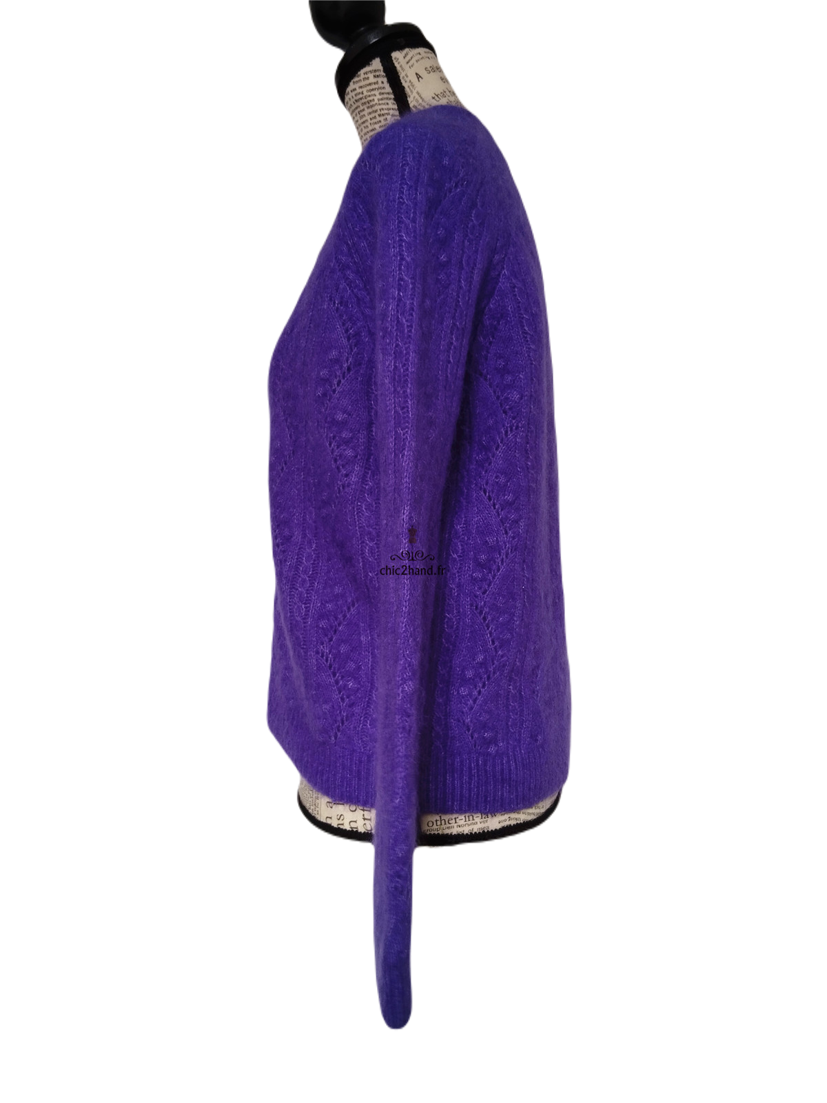 Gilet cardigan ajouré laine kid mohair Sézane XXS violet NEUF – Image 8