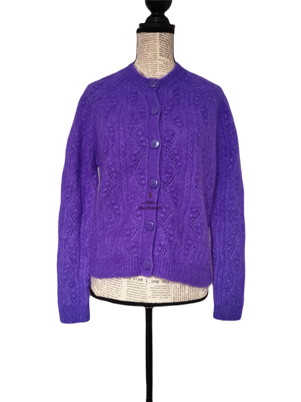 Gilet cardigan ajouré laine kid mohair Sézane XXS violet NEUF – Image 9