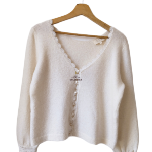 Gilet doudou ajouré 68% laine kid mohair Sézane  blanc crème M NEUF