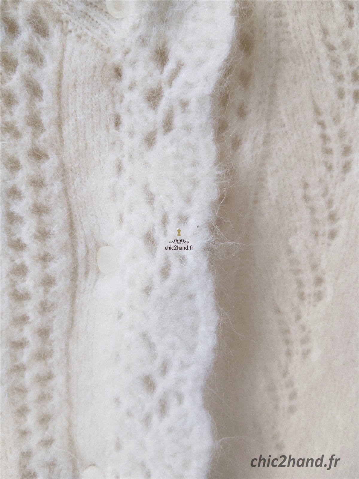 Gilet épais doudou ajouré 66% laine kid mohair Sézane XXS blanc crème TBE – Image 10