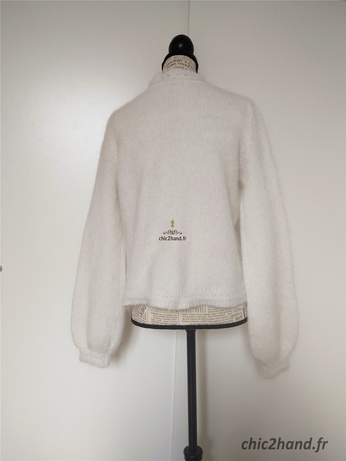 Gilet épais doudou ajouré 66% laine kid mohair Sézane XXS blanc crème TBE – Image 8