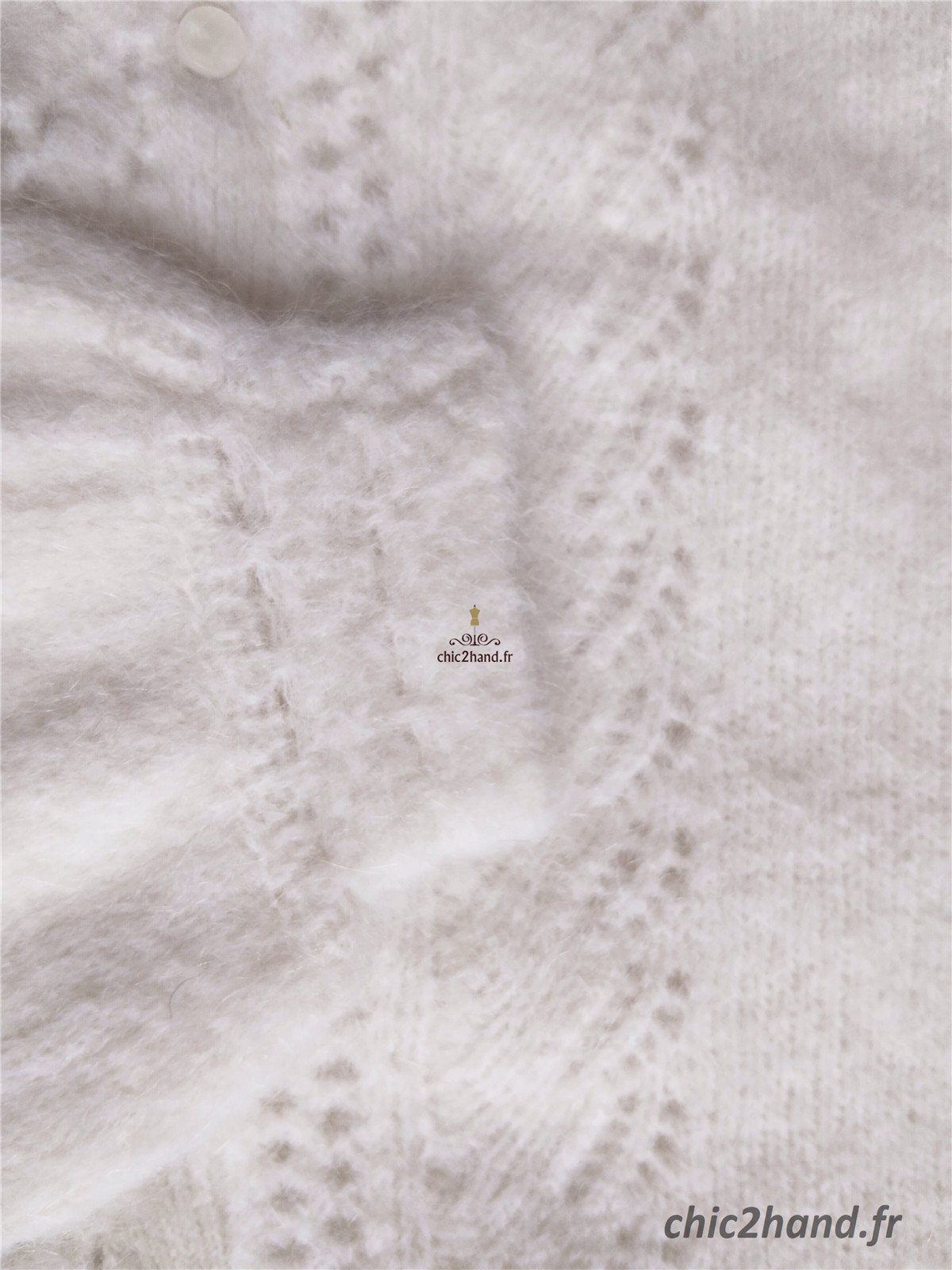 Gilet épais doudou ajouré 66% laine kid mohair Sézane XXS blanc crème TBE – Image 4