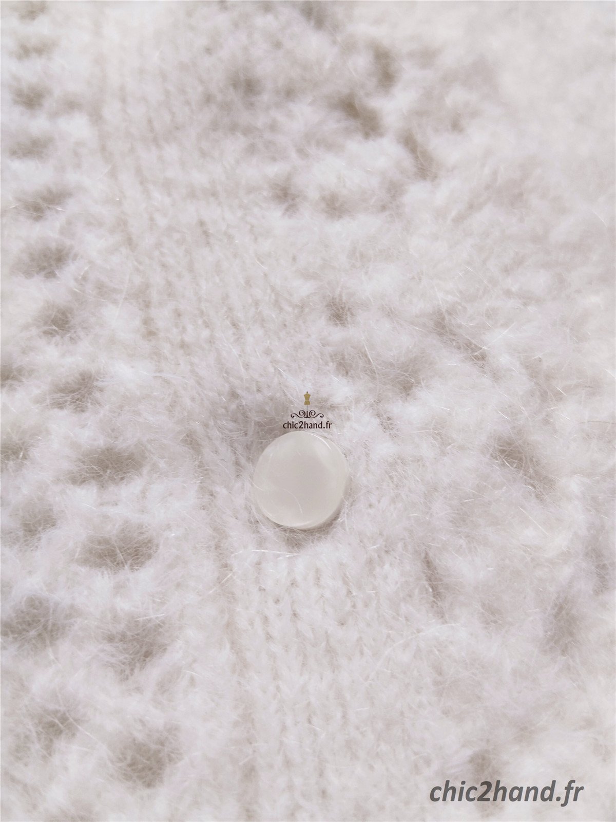 Gilet épais doudou ajouré 66% laine kid mohair Sézane XXS blanc crème TBE – Image 3