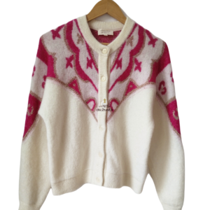 Gilet épais doudou laine kid mohair Sézane Margaux S blanc rose doré NEUF