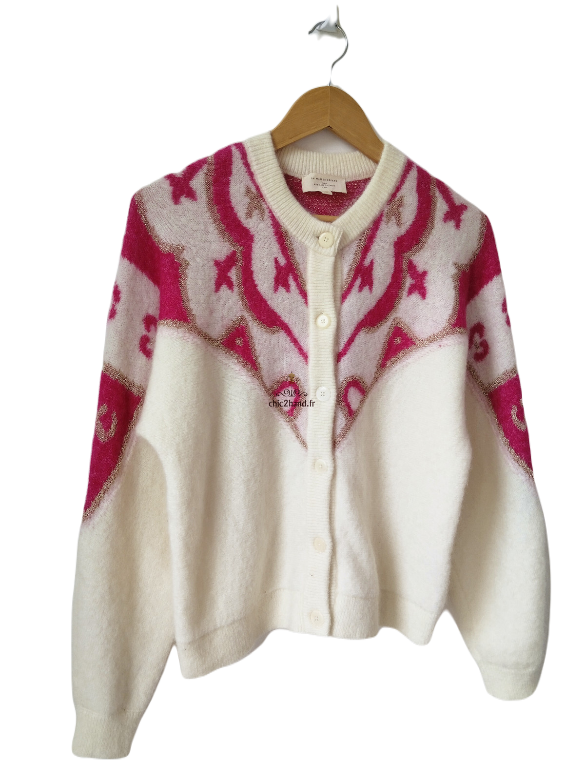 Gilet épais doudou laine kid mohair Sézane Margaux S blanc rose doré NEUF – Image 8