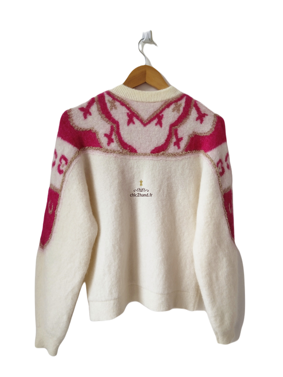 Gilet épais doudou laine kid mohair Sézane Margaux S blanc rose doré NEUF – Image 7
