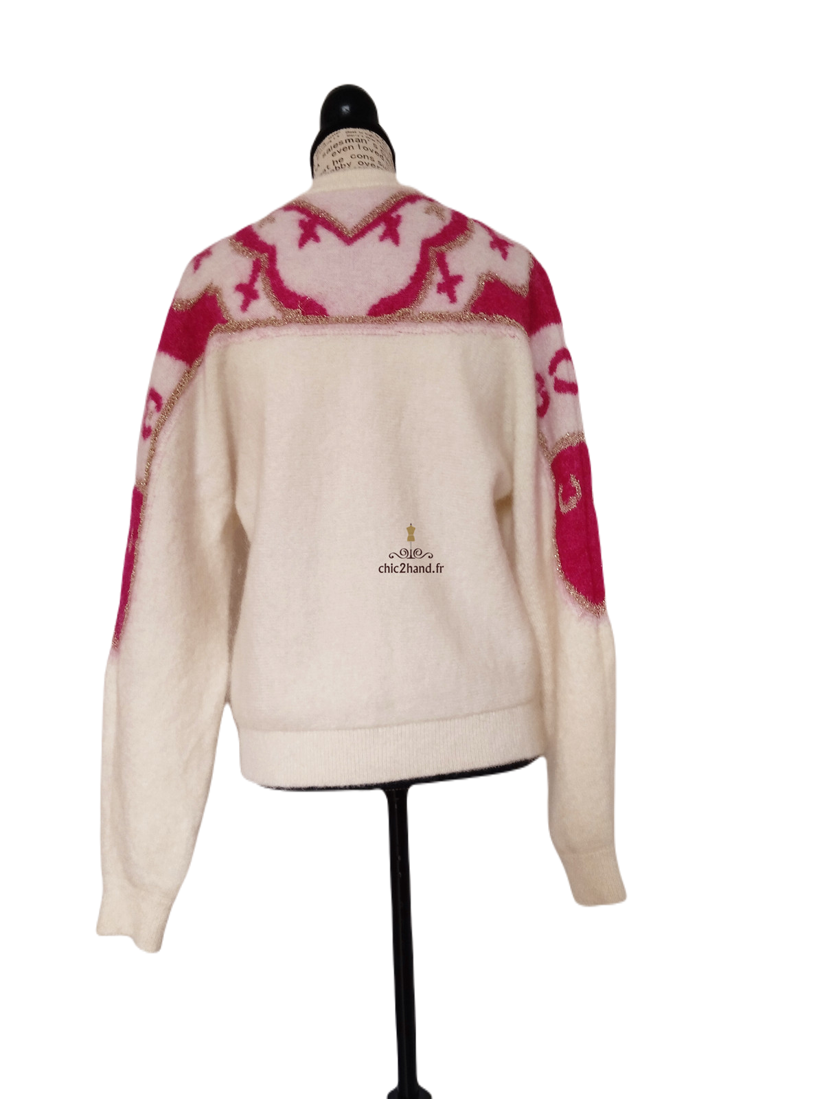 Gilet épais doudou laine kid mohair Sézane Margaux S blanc rose doré NEUF – Image 6