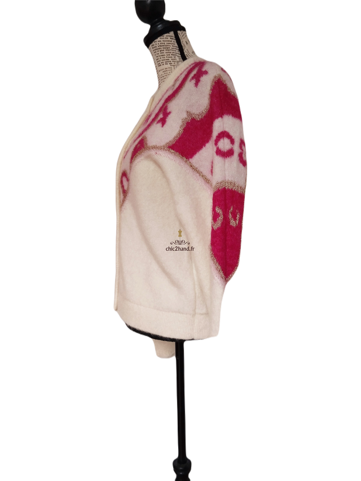 Gilet épais doudou laine kid mohair Sézane Margaux S blanc rose doré NEUF – Image 5