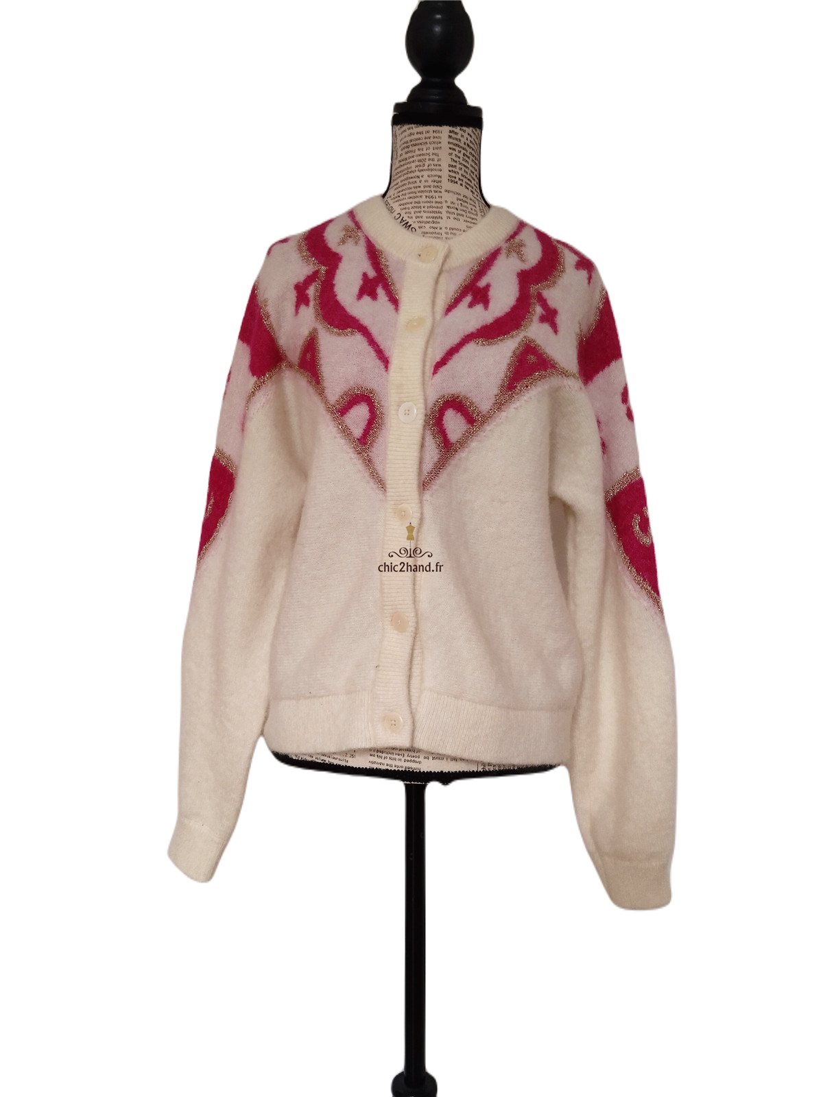 Gilet épais doudou laine kid mohair Sézane Margaux S blanc rose doré NEUF – Image 4