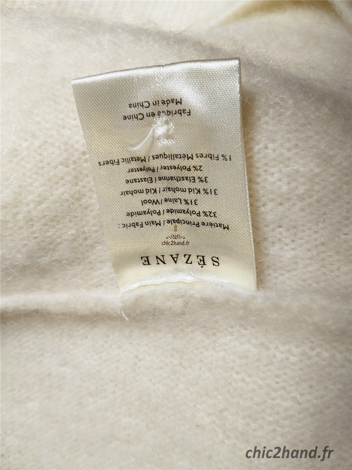 Gilet épais doudou laine kid mohair Sézane Margaux S blanc rose doré NEUF – Image 3