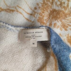 Gilet épais doudou ajouré 64% laine kid mohair Sézane M blanc fleuri multicolore  NEUF