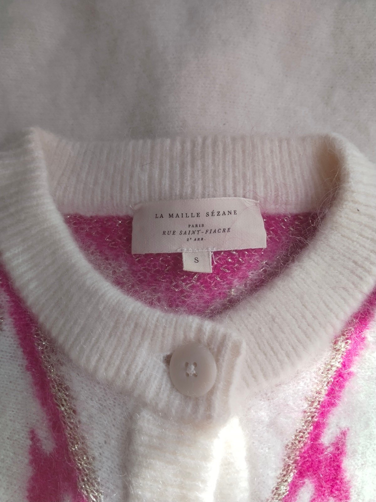 Gilet épais doudou laine kid mohair Sézane Margaux S blanc rose doré NEUF – Image 9