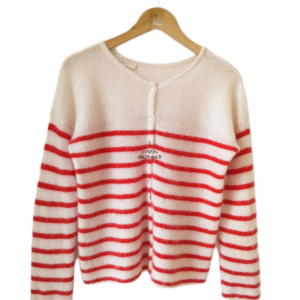 Gilet épais doudou 74% alpaga kid mohair Sézane S rayures blanc rouge NEUF