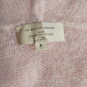 Gilet cardigan oversize ajouré avec capuche 82% kid mohair Sézane S rose tendre NEUF