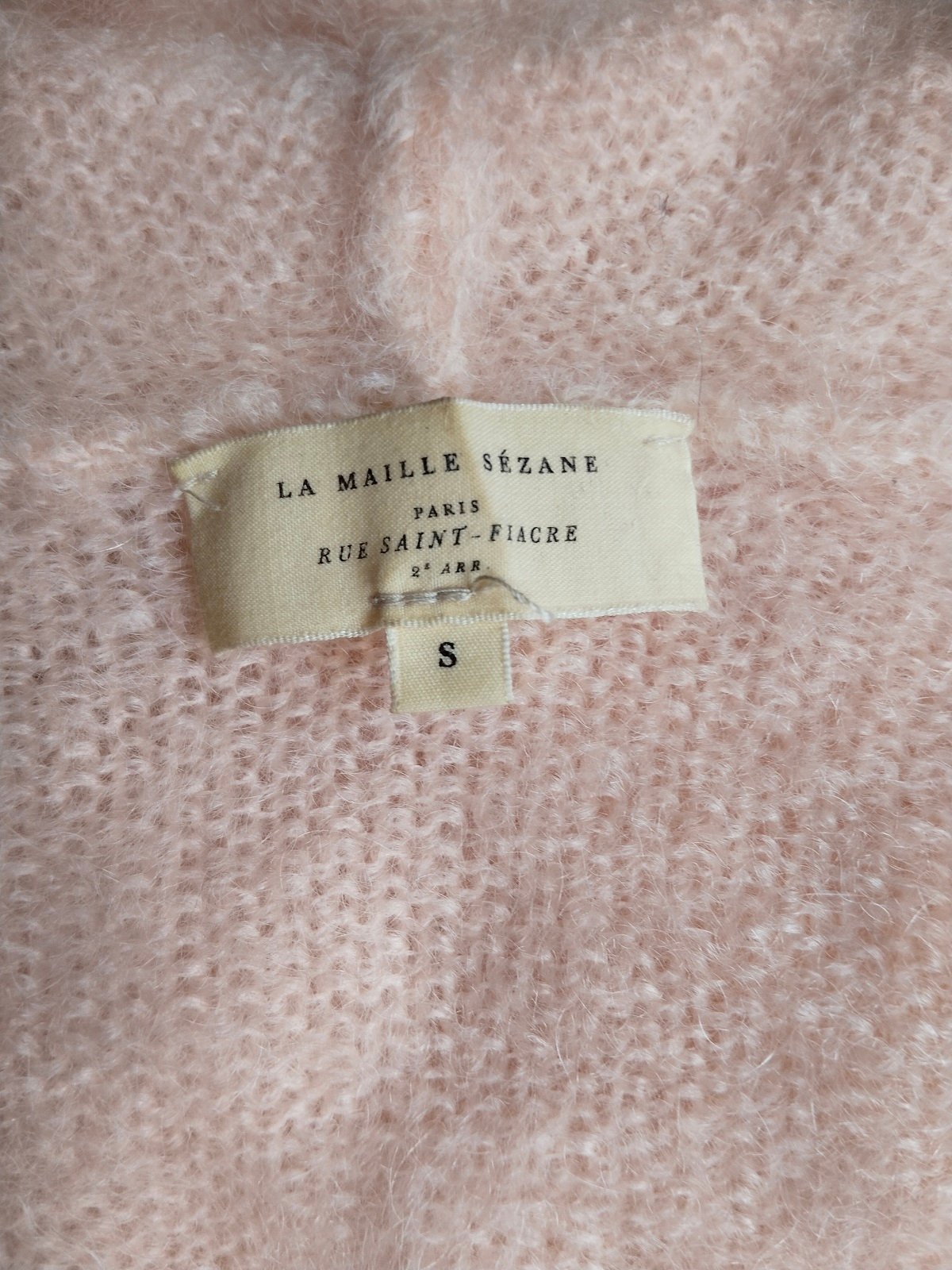 Gilet cardigan oversize ajouré avec capuche 82% kid mohair Sézane S rose tendre NEUF – Image 2