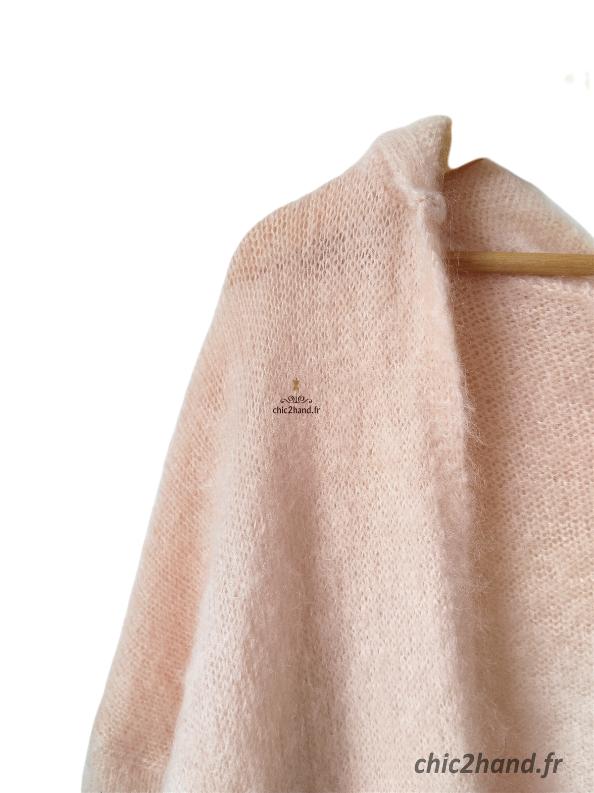 Gilet cardigan oversize ajouré avec capuche 82% kid mohair Sézane XS rose tendre NEUF – Image 5