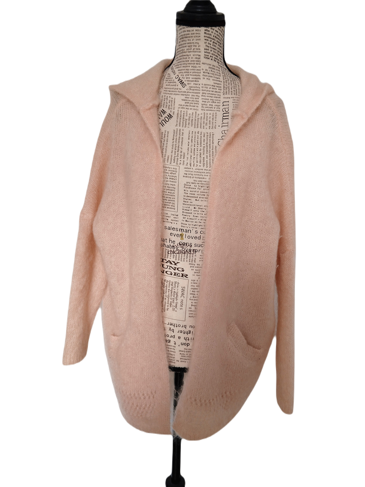 Gilet cardigan oversize ajouré avec capuche 82% kid mohair Sézane XS rose tendre NEUF – Image 8
