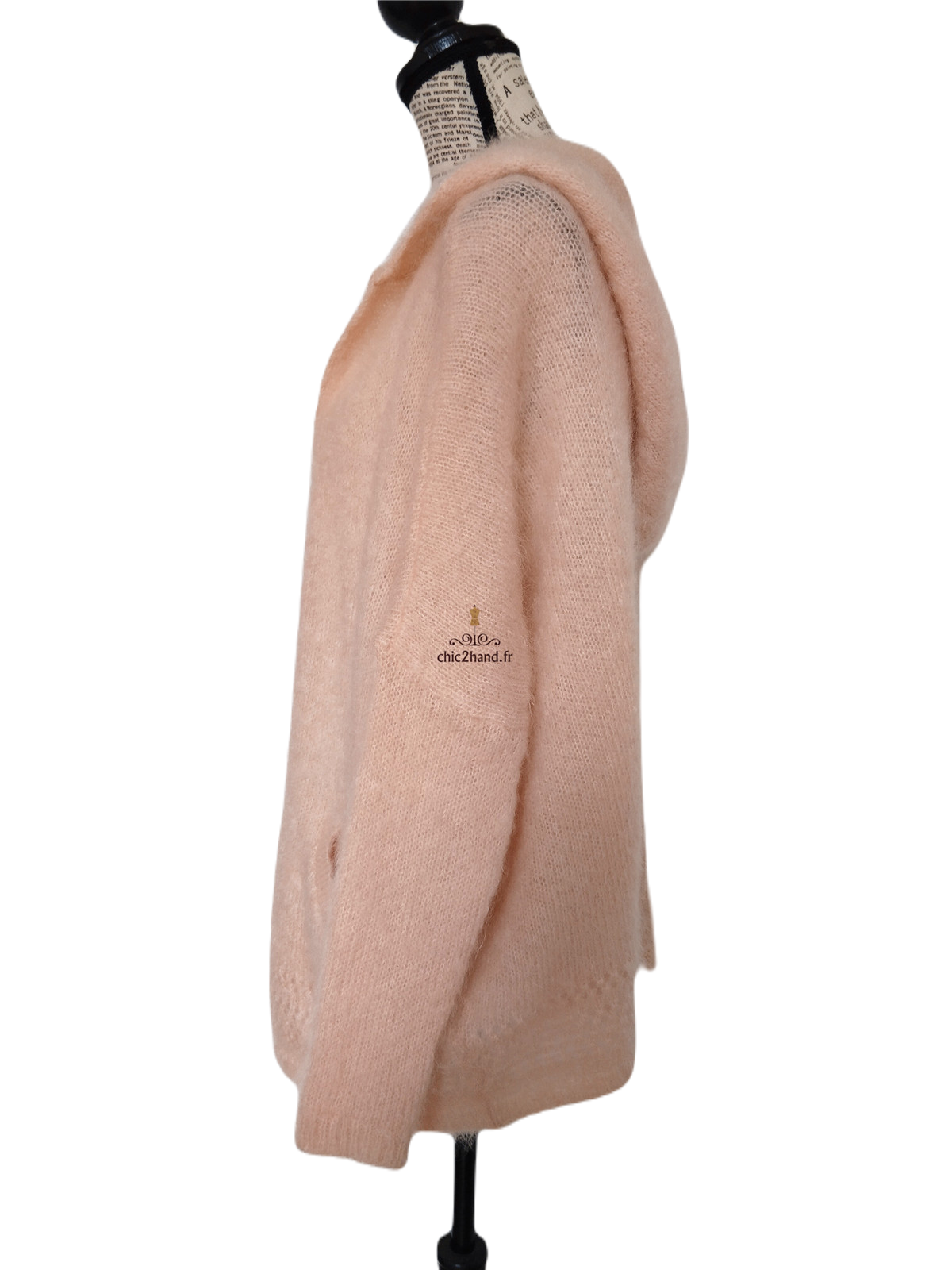 Gilet cardigan oversize ajouré avec capuche 82% kid mohair Sézane XS rose tendre NEUF – Image 9