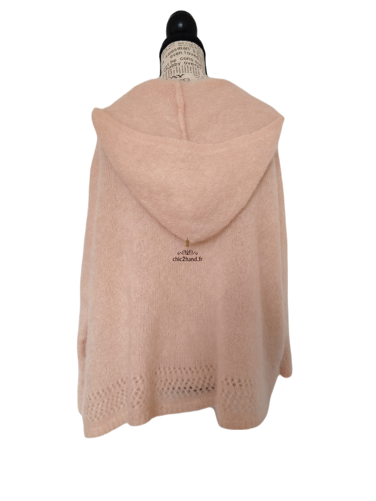 Gilet cardigan oversize ajouré avec capuche 82% kid mohair Sézane XS rose tendre NEUF – Image 10