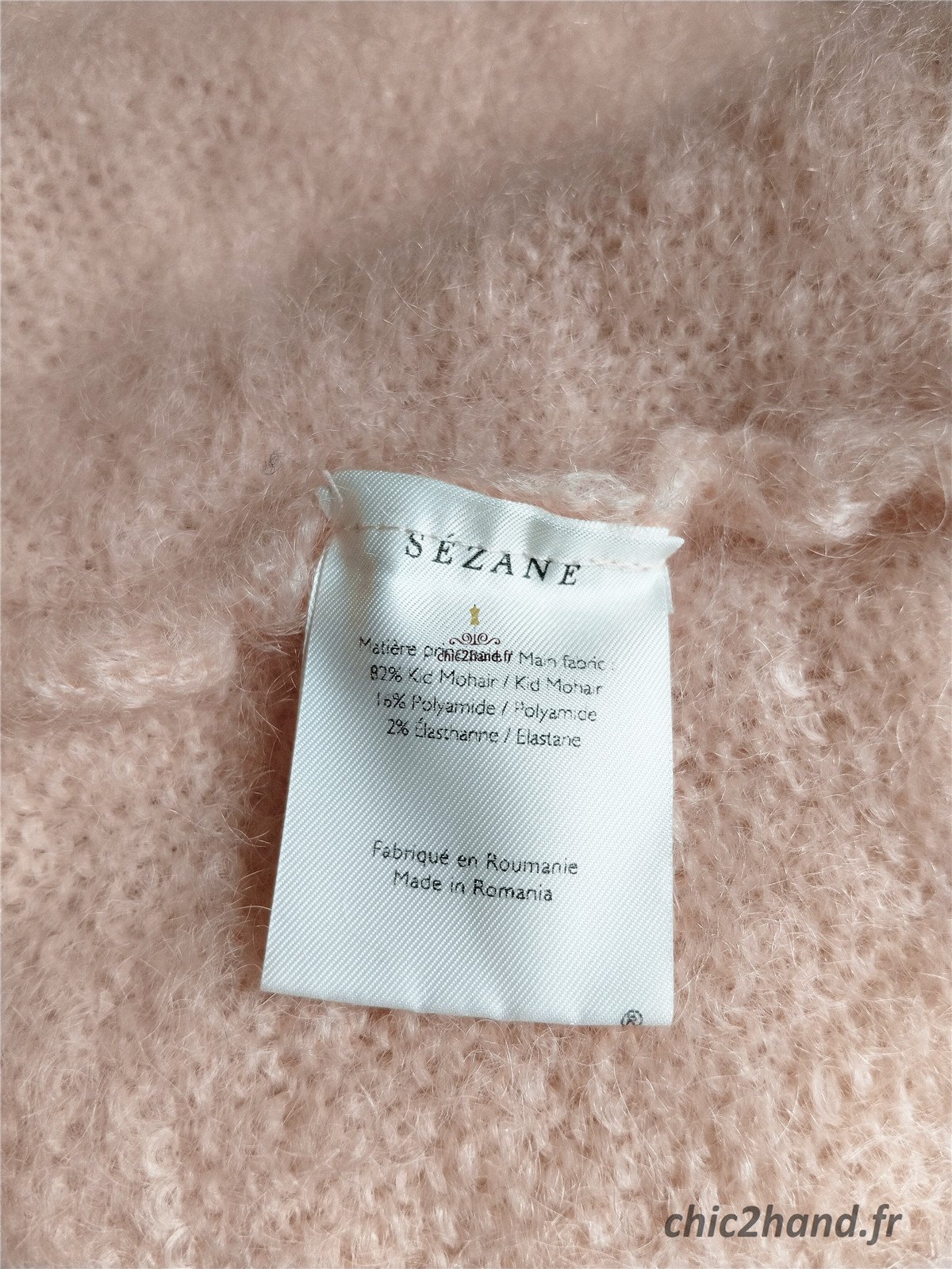 Gilet cardigan oversize ajouré avec capuche 82% kid mohair Sézane XS rose tendre NEUF – Image 11