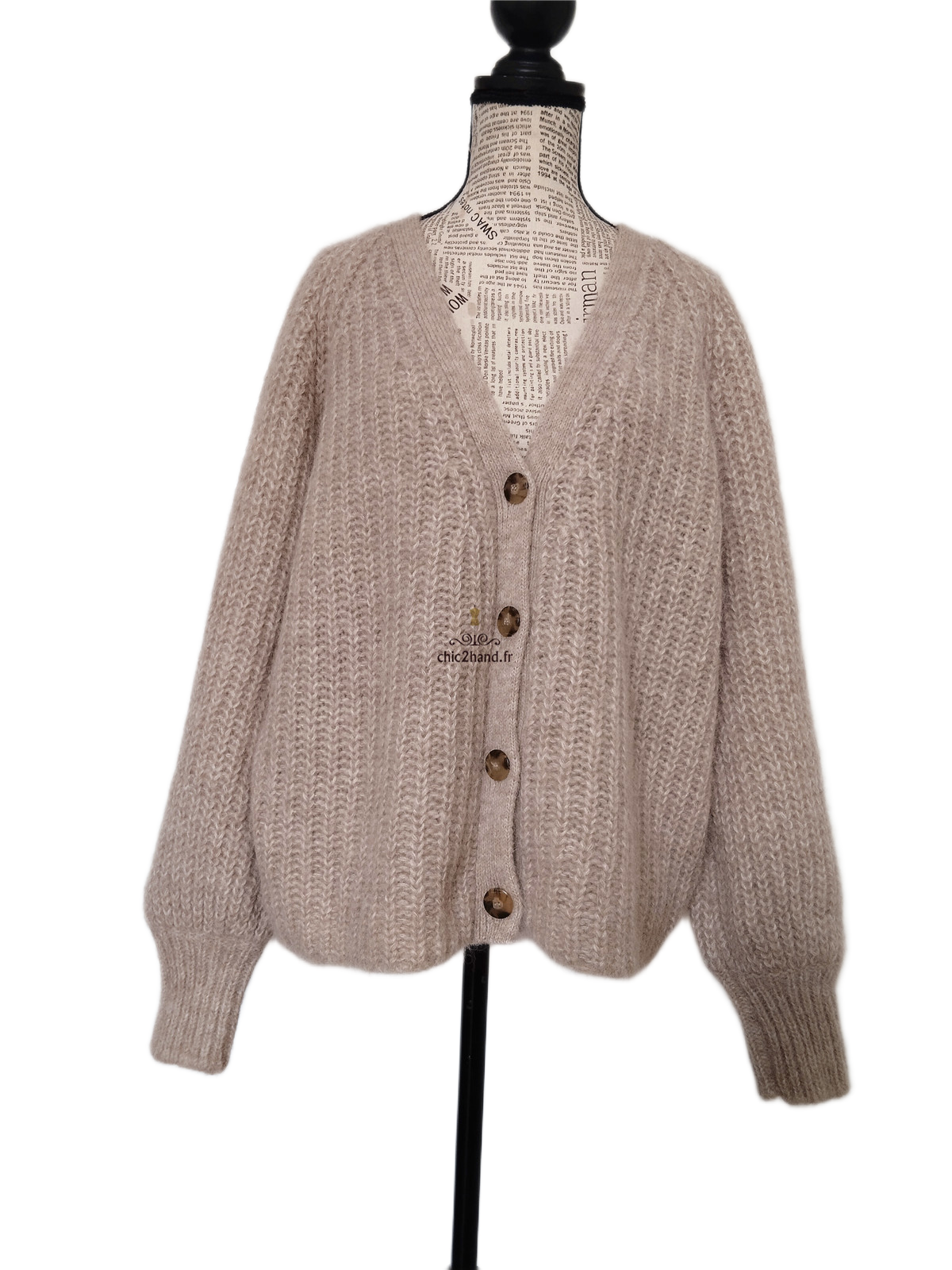 Gilet oversize épais doudou 70% laine alpaga Sézane S beige taupe Neuf – Image 5