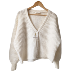 Gilet épais doudou ajouré 60% laine kid mohair Sézane XS blanc crème Neuf