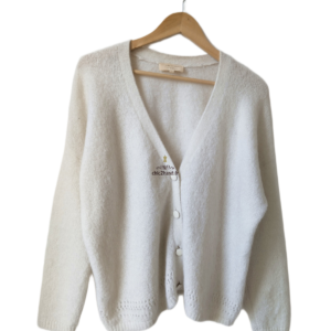 Gilet épais doudou ajouré 70% laine kid mohair Sézane L blanc crème TBE
