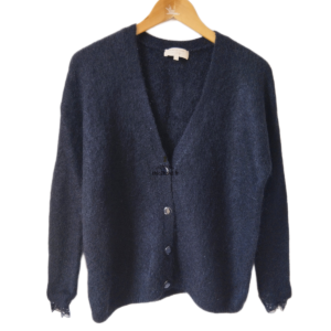 Gilet épais doudou ajouré 70% laine kid mohair Sézane S noir NEUF