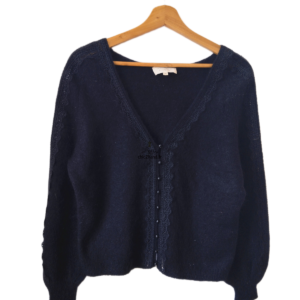 Gilet épais doudou ajouré 66% laine kid mohair Sézane XS noir Neuf