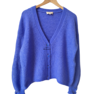 Gilet épais doudou ajouré 66% laine kid mohair Sézane M bleu violet NEUF