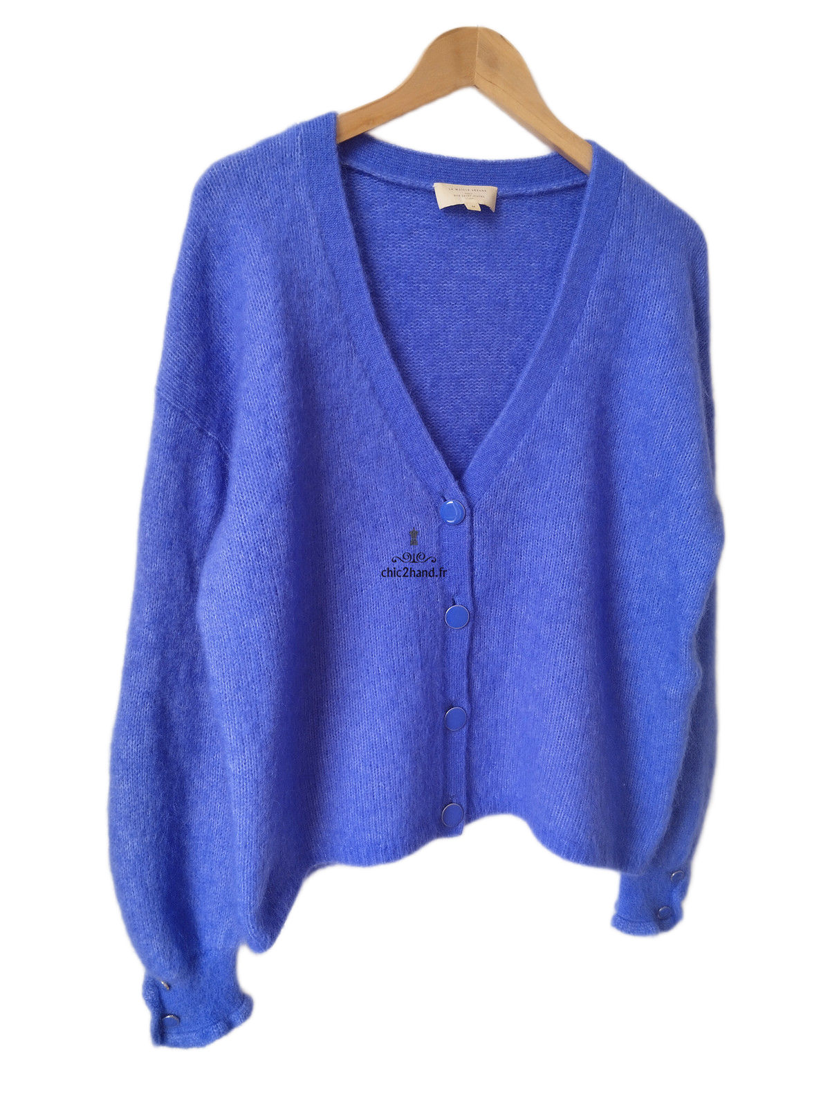 Gilet épais doudou ajouré 66% laine kid mohair Sézane M bleu violet NEUF – Image 3
