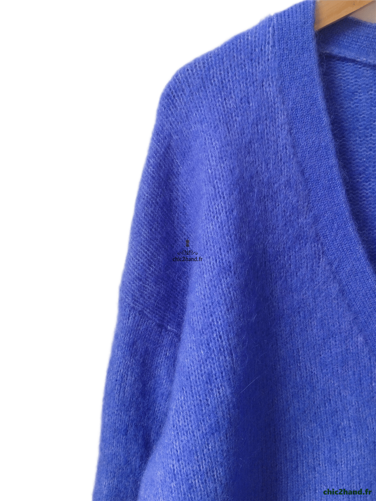 Gilet épais doudou ajouré 66% laine kid mohair Sézane M bleu violet NEUF – Image 4