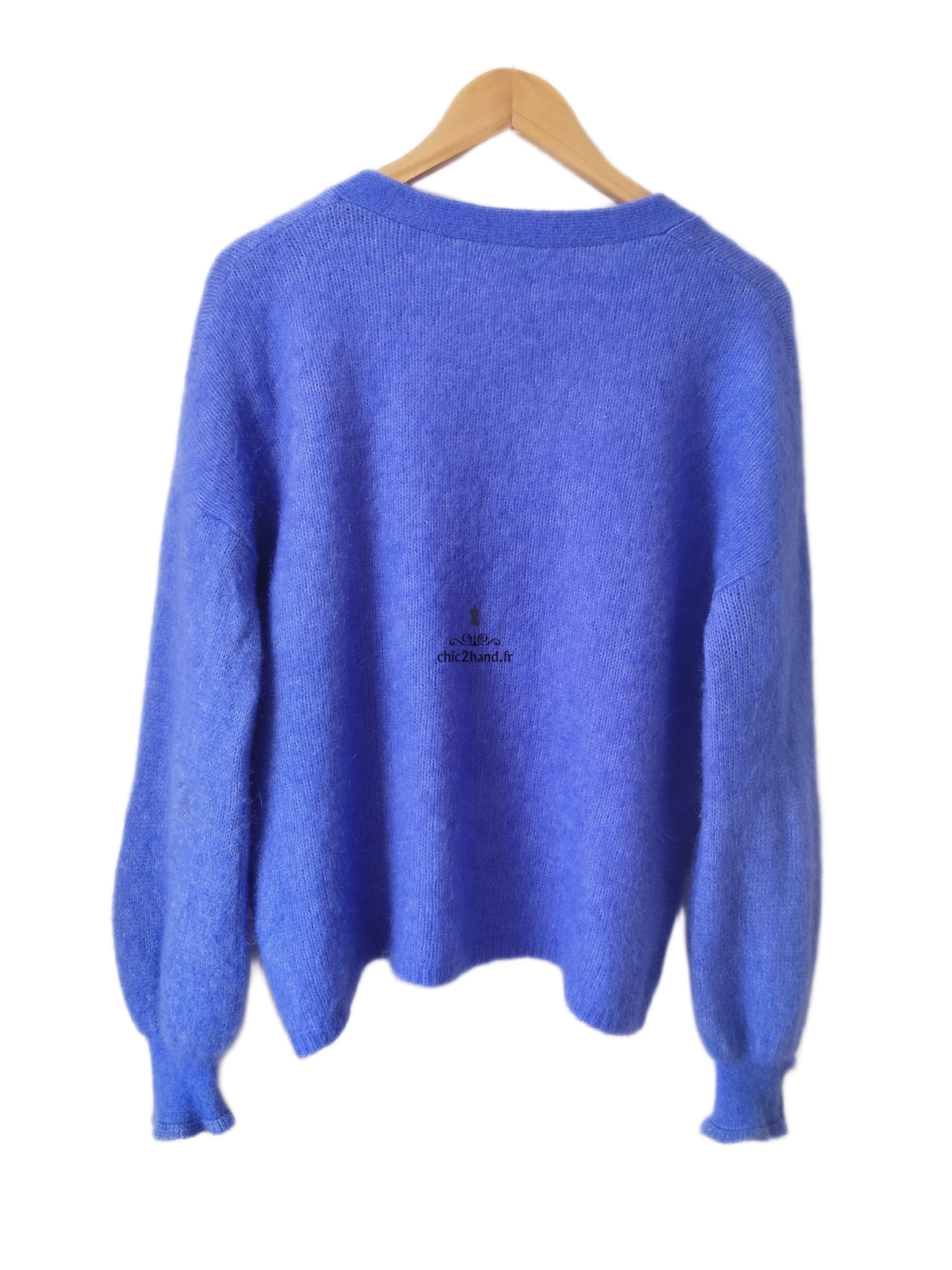 Gilet épais doudou ajouré 66% laine kid mohair Sézane M bleu violet NEUF – Image 7
