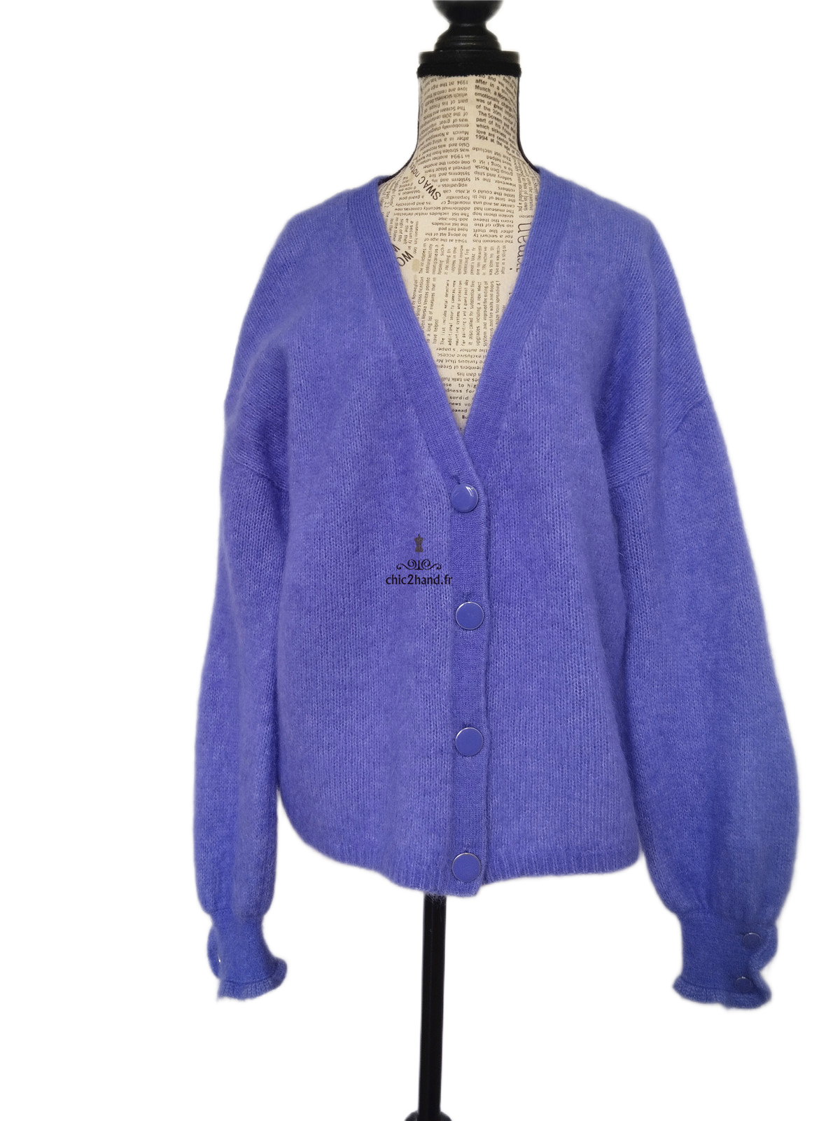 Gilet épais doudou ajouré 66% laine kid mohair Sézane M bleu violet NEUF – Image 8